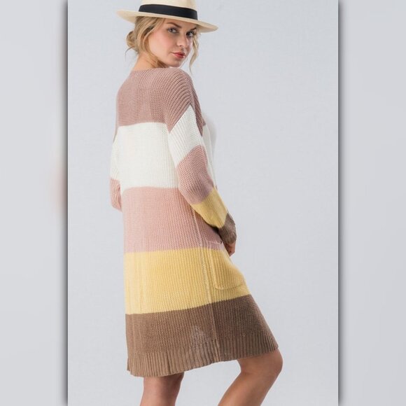 A091 ✽ Multi Rainbow Color Block Long Cardigan - Picture 3 of 10